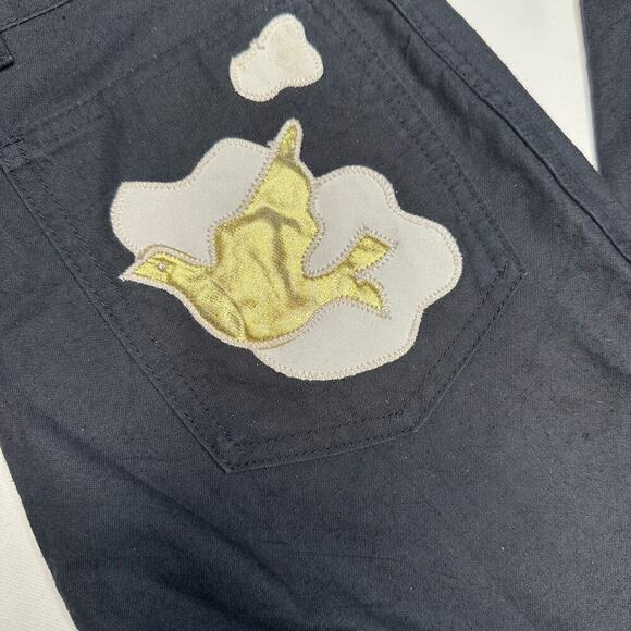 Vintage 1970’s Wings of California Black Cotton Flare Leg Jeans with Doves - Picture 2 of 8